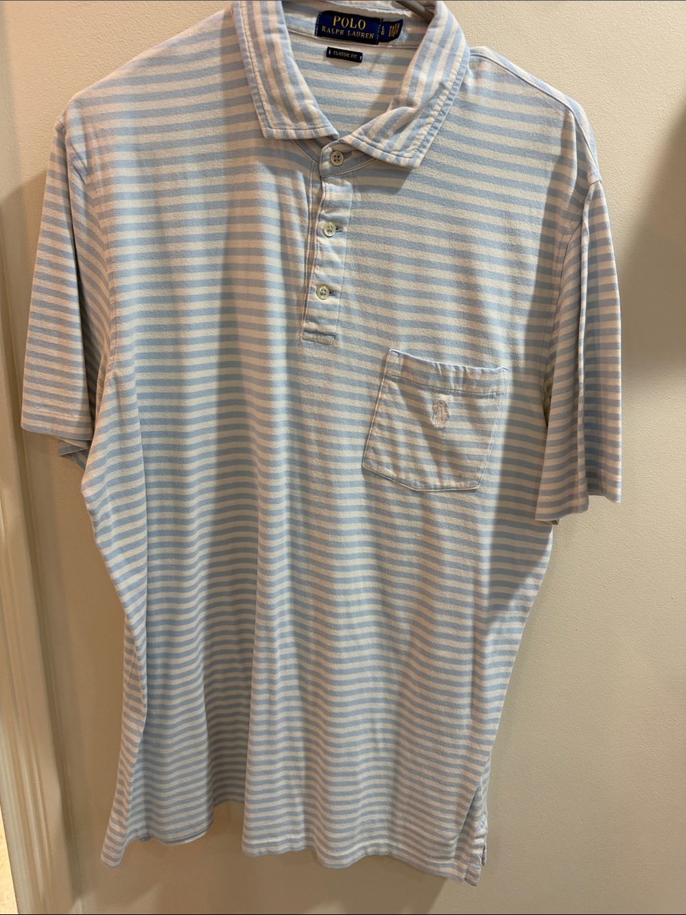 Polo by Ralph Lauren Light Blue and White Striped Pocket Polo